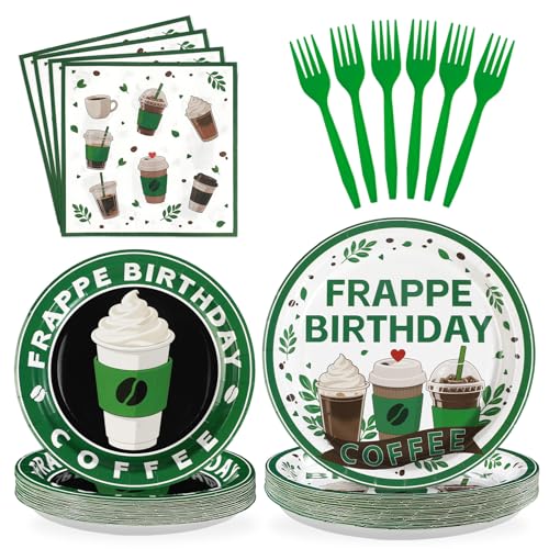 Grencian 96Pcs Green Coffee Birthday Party Decorations Serve 24 - style: Coffee Birthday Sets