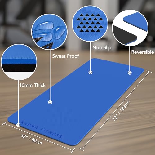 Large Exercise Mat – Extra Thick 10mm Workout Mat (72"x32") – Non-Slip TPE Yoga Mat for Women & Men – Pilates, HIIT, Fitness & Home Gym Mat – Includes Free Carry Bag - color: Blue