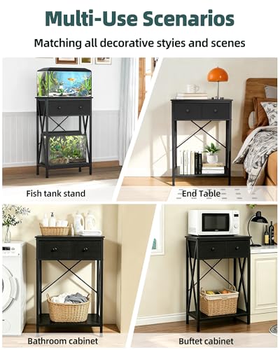 Fish Tank Stand with Drawer, 5-10 Gallon Aquarium Stand Easy Assemble - color: Black, size: 5-10 Gallon