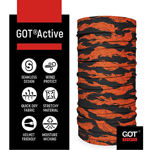 Fishing Face Mask Neck Gaiter - UV Sun Protection Cover for Men Women | Moisture-Wicking, Quick-Drying, Lightweight, Camo Design, Multi-Style Headwear, SPF Sun Shield - color: Orange Tiger Stripe