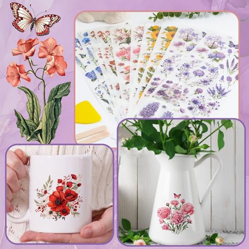WANDIC 10 Sheets Rub On Transfer Sticker, Mixed Flower Stickers for DIY Scrapbooking Photo Albums Furniture,11.8 * 3.9in - color: Sunflower