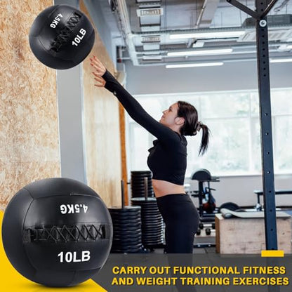 Lunmon Soft Wall Medicine Ball for Exercise Fitness Slam Weighted Med Ball with Non Slip Grip for Slamming Workout Strength Conditioning Core Training Lunge and Partner Toss - size: 10 Lbs