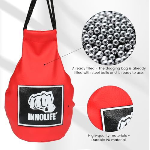 INNOLIFE Boxing Slip Bag, Dodge Hide Speed Bag Maize Ball Leather Ball for Reflex Training, Boxing, Kickboxing, MMA Pendulum Training, Red - style: Red (Filler Already Included)