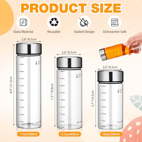 LemonRoad 12 Pack 17 oz Glass Juice Bottles Bulk Scale Wide Mouth Glass Water Bottles with Leakproof Stainless Steel Lids, Borosilicate Reusable Container for Juicing Smoothies Infused Water - size: 17 oz