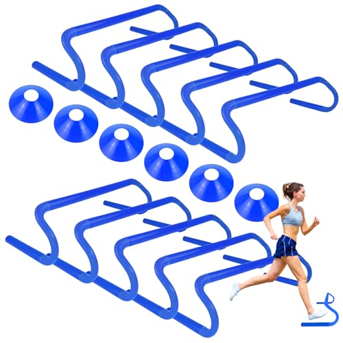 10 Pcs 6" Speed Agility Training Hurdles with 6 Marker Cone Durable Training Hurdle Agility Plyometric All Purpose Speed Hurdle Equipment for Athletes Soccer Basketball Football Practice - color: Blue
