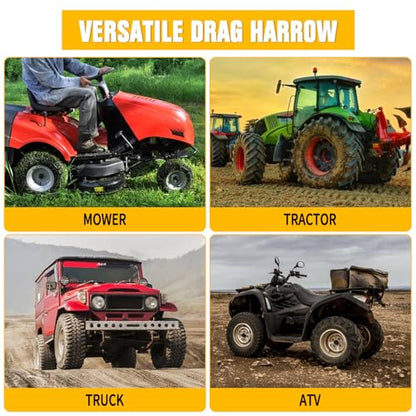 4FT Drag Harrow Driveway Grader Heavy Duty Power Lawn Rake with 4FT Chain Tow Behind for ATV, UTV, Tractor, Mower, Land Leveler for Gravel, Sand, Soil, Hay - size: 4FT