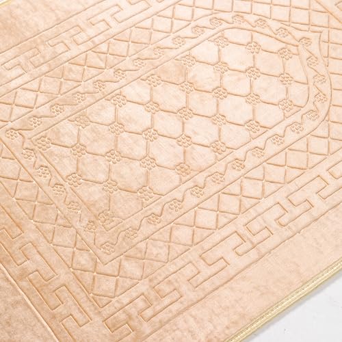 Prayer Rug Muslim Mat Islamic - Thick Prayer Rug Sajadah for Kids Men Women with Islam Prayer Beads for Eid Travel Ramadan, Soft and Luxury (Beige) - color: Beige
