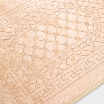 Prayer Rug Muslim Mat Islamic - Thick Prayer Rug Sajadah for Kids Men Women with Islam Prayer Beads for Eid Travel Ramadan, Soft and Luxury (Beige) - color: Beige