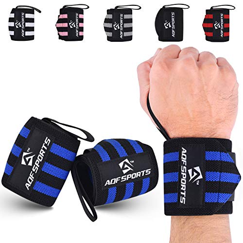 AQF Wrist Wraps for Weightlifting & Powerlifting, 18" USPA Approved (Pair) - color: Blue & Black