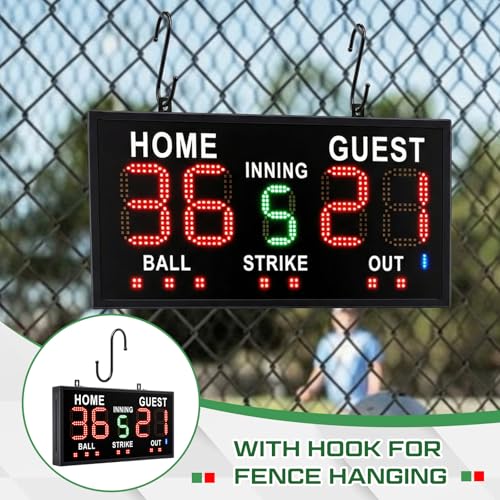Tellegloww Portable LED Baseball/Softball Scoreboard with Remote Control Built-in Rechargeable Battery Digital Score Keeper for Games Weather-Resistant Indoor Outdoor Use