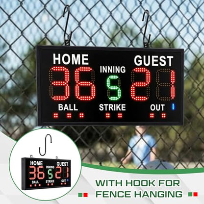 Tellegloww Portable LED Baseball/Softball Scoreboard with Remote Control Built-in Rechargeable Battery Digital Score Keeper for Games Weather-Resistant Indoor Outdoor Use