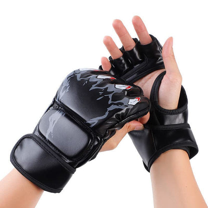 MMA Gloves, Half-Finger Boxing Fight Gloves MMA Mitts with Adjustable Wrist Band UFC Gloves for Sanda Sparring Punching Bag Training (One Size Fits Most) - color: Tiger claws black