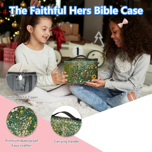 Bible Cover Case for Women, PU Leather Large Bible Cases with Zipper Fits Books Up to 12" x 9" x 2.76”, Bible Carrying Bag for Men, Wild Sunflowers Garden - color: Wild Sunflowers Garden