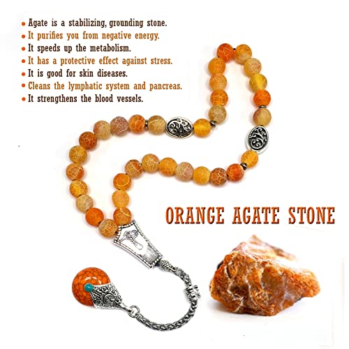 -Gentle Men Collection- Prayer Beads-Worry Beads-Tesbih-Tasbih-Tasbeeh-Misbaha-Masbaha-Subha-Sebha-Rosary (Natural Weathered Dark Orange Agate -8 mm 33 Beads-) - color: Natural Weathered Dark Orange Agate -8 mm 33 beads-