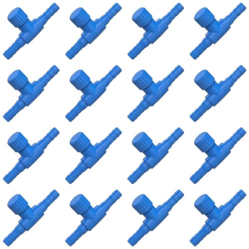 Honoson 30 Pieces Aquarium Air Control Valve T Shaped Air Pump Control Valves Single Way Plastic Flow Regulator for 4 mm Hose Line Tubing Connector(Blue) - color: Blue
