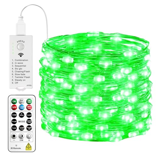 HXWEIYE Rechargeable Fairy Lights with Remote & DIY Timer, 33ft 100LED Battery Operated Twinkle String Lights, 8 Modes Decor Light for Bedroom Indoor Wedding Dorm Christmas Tree Party (Green) - color: Green, size: 1 Pack