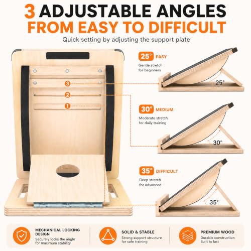 MUCITAGF Professional 2-in-1 Wooden Balance Board & Slant Board, 3 Angle | Adjustable Incline Board and Calf Stretcher, Stretch Board for Knees Ankle Heel Feet Leg, Anti-Slip, 450 lbs Capacity