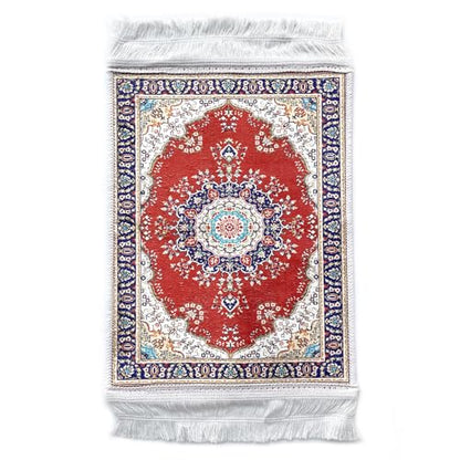 Foldable Muslim Small Prayer Mat for Head Portable Classic Pattern Islamic Small Prayer Rug Salah Carpet Mat with Tassel - color: Red