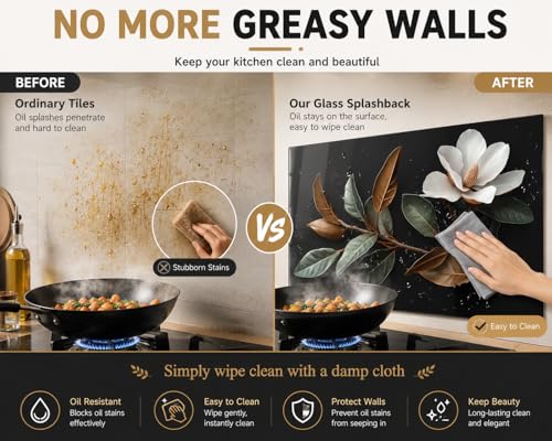 Evgosm Tempered Glass Backsplash for Kitchen, Flowers Stove Splashback, Glass Backsplash, Used for Kitchen Wall Protection and Decoration, Easy to Install and Clean. (30x18'') - size: 30"L x 18"W