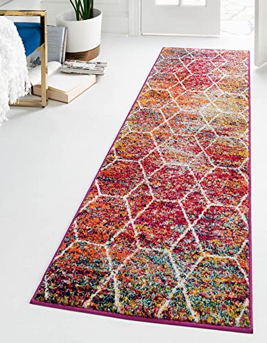 Unique Loom Trellis Frieze Collection Area Rug - Geometric (2' x 6' Runner, Multi/ Ivory) - color: Multi/Ivory, size: 2' x 6'1" (Runner)