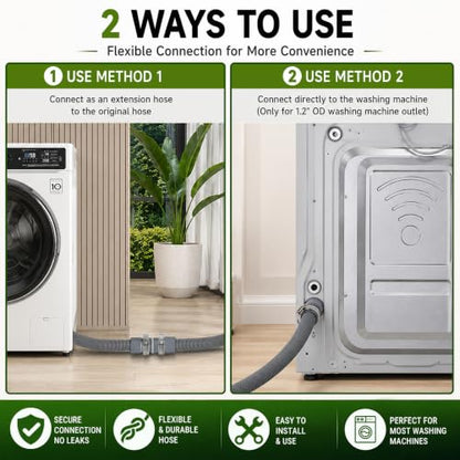 TTFLEX 6 FT Washing Machine Drain Hose Extension, Washer Drain Hose Kit | End 1: 0.8" ID, End 2: 1.2" ID, with Hose Holder, for Washing Machine Outlet Box, Flexible & Kink-Resistant, All-In-One Kit - color: End 1: 1.2"ID;End 2: 0.8"ID, size: 6 FT