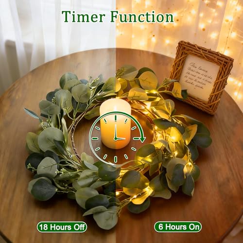 Artificial Eucalyptus Garland with Lights, 6FT Fairy Light Eucalyptus Vine with Timer, 8 Modes, Waterproof Battery Operated, Faux Greenery Vine for Spring Easter Wedding Decoration (Eucalyptus)