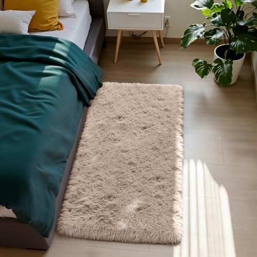 Fluffy Rug Shag Area Rug, Beige 2x4 Area Rugs for Bedroom, Small Bedside Rug, Soft Fluffy Shag Entryway Throw Rugs for Living Room Bedroom Room Home Decor - color: Beige, size: 2' x 4' (Rectangular)