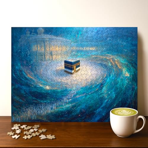 Islam Jigsaw Puzzle - 500 Pieces Wooden Puzzle for Adults, Wall Art Gift, Finished Size: 20 x 15 Inch - color: Kaaba in Mecca Hajj Pilgrimage Islamic Sacred Site Muslim - 500 Pieces