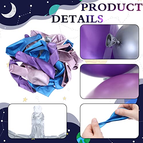137 Pcs Space Balloon Garland Arch Kit Galaxy Party Decorations Blue Purple Silver Star and Moon Balloons for Outer Space Themed Birthday Party Decoration Supplies