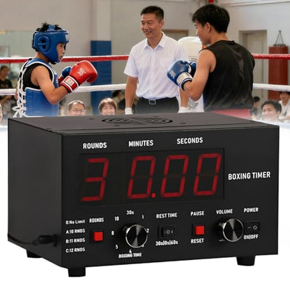 Classic Boxing Interval Timer, Professional Gymnastics Timer with LED Display, 1-12 Challenge Rounds and Adjustable Buzzer, 30S-10min Workout and 0/30/60S Rest Time, Red