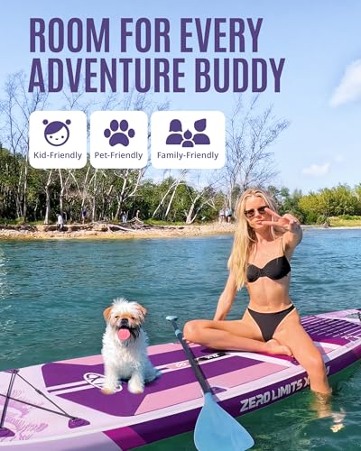 ZLX 11'6"x35" Ultra Wide Inflatable Stand Up Paddle Board | Stable Non-Slip Deck Pad, Unique Fin System, Premium SUP Accessories & Backpack - Upgraded Pump for Adults, All Skill Levels - color: Light Purple