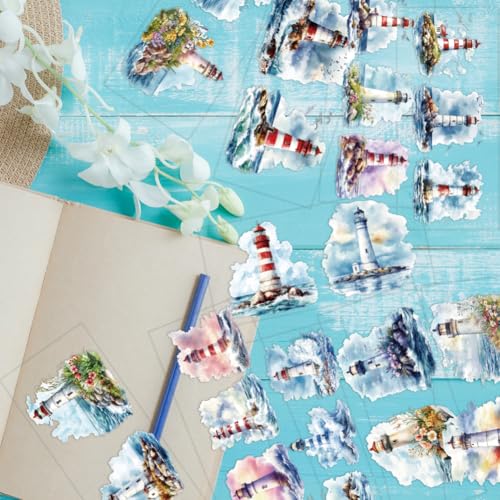 arricraft 10 Pcs Colorful Lighthouse Theme Cup Printing UV Transfer Papers, 10 Styles Flowers Waves UV DTF Cup Wrap Stickers for 16 OZ Glass Cups Crafts 9.5x4.3inch - style: Colorful Lighthouse Theme