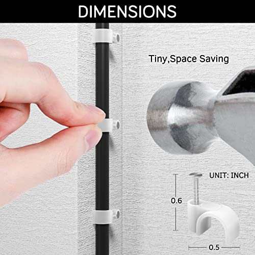 Ethernet Cable Clips with Nails, 7mm, 100-Pack, White | Fits Round Cables, Nail-in Design for Cat6, Cat7 and Cat8 Ethernet Runs Along Walls, Baseboards, and Trim - style: Nail in Round Cable Clips 100Pcs