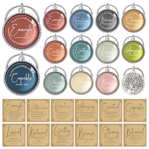 Suncalla 24 Set Christian Gifts Keychains Bulk Mini Inspirational Religious Prayer Cards with Bible Verse for Women Men - color: Bright, style: Morandi