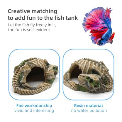 Reptile Hide Skull Animal Skeletons Decorations, Aquarium Hideaway Cave Fish Tank Decorations for Amphibians, Betta Fish, Shrimp, Lizards, Leopard Gecko