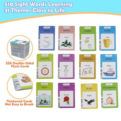 MAYAPHILOS 510 Sight Words Polish and English Talking Flash Cards Fun Polish Language Learning Toys for Kids, Learn Polish for Toddlers Sensory Preschool Educational Birthday Gifts - size: 510 Words Polish and English