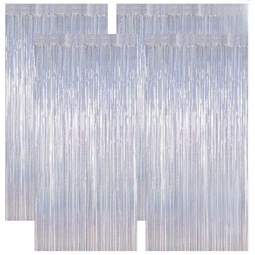 ZATAYE 4 Pack Glitter Silver New Years Eve Foil Curtain Decorations - color: Glitter Silver, size: 4 PCS
