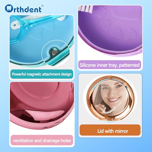 Solid Orthodontic Retainer Case Aligner and Retainer Case with Special Magnetic Closure 1 Pcs Retainer Case +1 Pcs Aligner Remover Hook +1Pcs Brush (Pink) - color: Pink