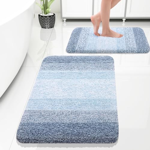 OLANLY Micorfiber Bathroom Rug Set 2 Piece, Soft Absorbent Bath Mats, Blue - color: Blue, size: 30" X 20" + 24" X 16"