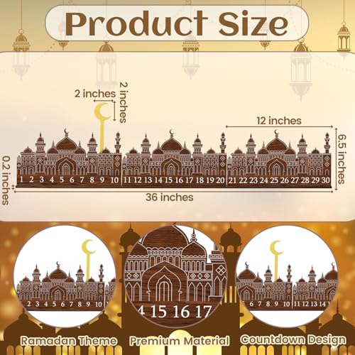 Leinuosen Ramadan Wooden Countdown Calendar Eid Mubarak Ramadan Mubarak Advent Calendar Eid Islamic Countdown Table Decoration for Muslim Festivities Decoration Gift(Classic) - style: Classic