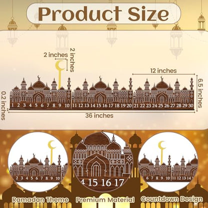 Leinuosen Ramadan Wooden Countdown Calendar Eid Mubarak Ramadan Mubarak Advent Calendar Eid Islamic Countdown Table Decoration for Muslim Festivities Decoration Gift(Classic) - style: Classic