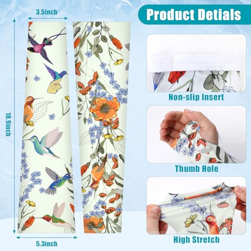 Bebila Gardening Sleeves for Women Farm UV Sun Protection Anti-Scratch Cooling Sleeves with Thumb Hole Arms Cover Outdoors - color: Light Green Bird