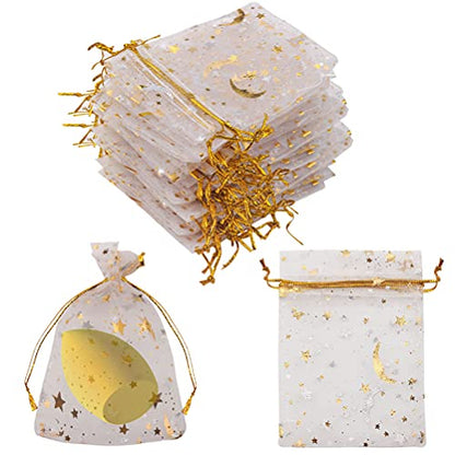 SUMAJU 100 Pieces Moon Star Organza Jewelry Candy Bags 2.7x3.5 Inch - color: White 2.7x3.5 Inch