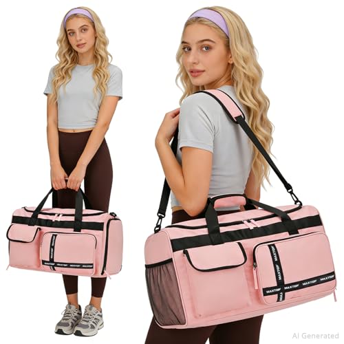 MAXTOP Gym Bag for Women Men Travel Duffle Bag Large Capacity Carry On Weekender Overnight Bag With Shoe Compartment Gym Tote Dry Wet Separation Duffel Bag for Travel - color: Pink Set, style: Gym Bag&toiletry Bag