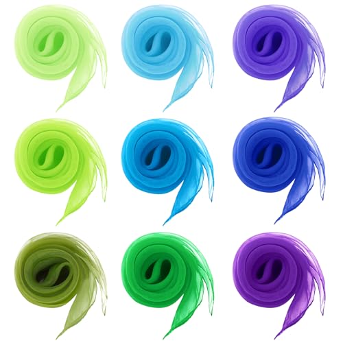 Fengek 9 Pcs Chiffon Scarf, 27.6 Inch Square Solid Color Bandana Handkerchief Ribbon Scarves for Women Girls - color: Multicolor 4