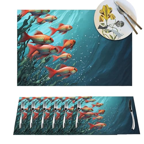 Placemats Set of 6 Heat Resistant PVC Table Mats Fish Aquarium Place mat for Dining Table Desktop Protection Pad Non-Slip Washable Place Mats for Kitchen Dining Outdoor - size: 4 PCS