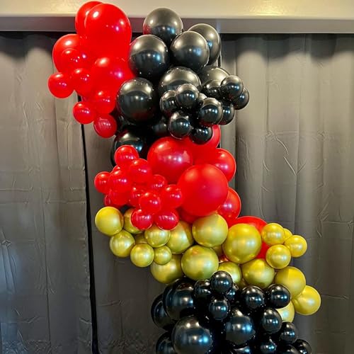 레드 및 블랙 풍선, 60팩 30.5cm(12인치) 레드 블랙 및 골드 풍선, 카지노 테마 파티 장식 졸업 새해 파티 생일 장식용 블랙 레드 풍선 - color: 블랙 레드 골드