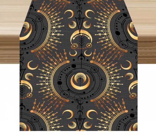 Moon Table Runner Magical Astrology Spirituality Occultism Alchemy Grey Pattern Decor for Indoor Outdoor Wedding Party Dinner Festival Farmhouse Holiday Home Kitchen Dining Room, 13x36in - color: Moon-dark, size: 13x36in