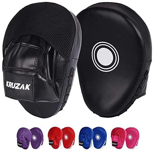 Kruzak Plain Punching Mitts for Muay Thai MMA Training, Focus Pads for Boxing Martial Arts and Punching Target - color: Black