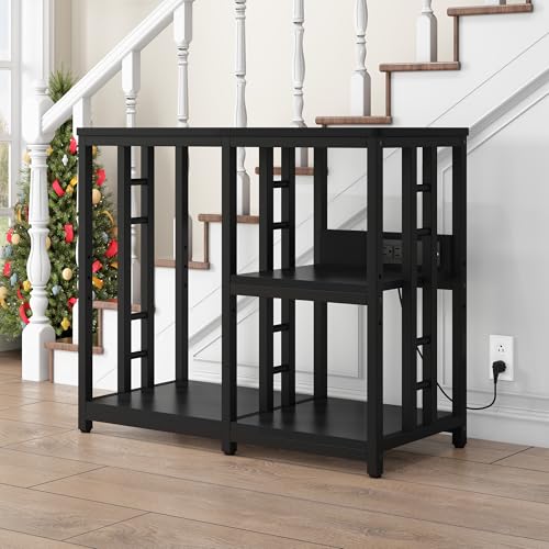 Heavy Duty 40-50 Gallon Aquarium Stand with Power Outlets, 3-Tier Adjustable Metal Fish Tank Stand with Storage Shelf for 5-10 Gallon Tanks, Reptile Terrariums & Supplies Organizer, 720LBS Capacity (Black + Black) - color: Black + Black